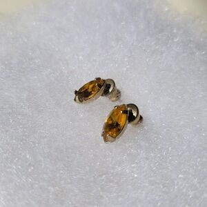 Marquise Stud Earrings Amber Yellow Vintage Glass Romantic